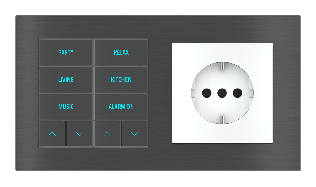 EKINEX Pulsante 10 tasti con testi/simboli retroilluminati, sensore di prossimità con componente di serie civile per placca a 2 posti (modulo 60x55 mm)