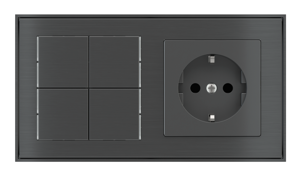 EKINEX Pulsante Basic (NO LED) e presa elettrica per placca a 2 posti (modulo 60x55 mm)  - Schuko