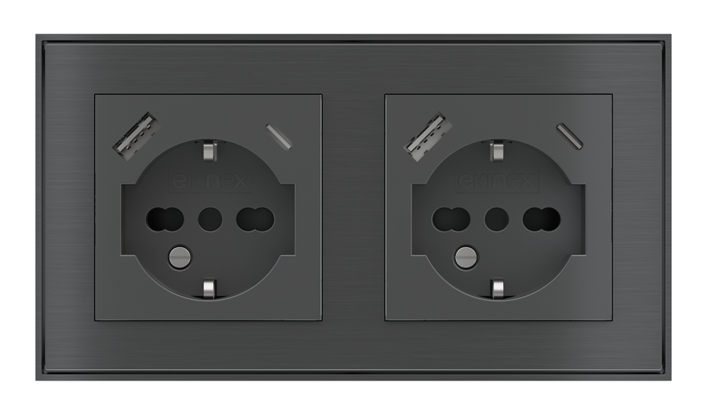 EKINEX Presa elettrica per placca a 2 posti (moduli 55x55 mm) - IT USB