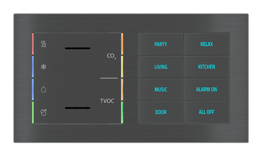 [257EK-ES3-TP | EK-E2E-TP-8] EKINEX Multisensore di qualità dell'aria con regolatore e pulsante 8 tasti con testi/simboli retroilluminati e sensore di prossimità per placca a 2 posti
