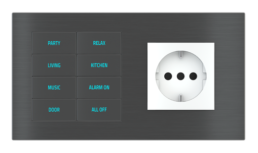[249EK-E2E-TP-8 | SC45] EKINEX Pulsante 8 tasti con testi/simboli retroilluminati, sensore di prossimità con componente di serie civile per placca a 2 posti (modulo 60x45 mm)