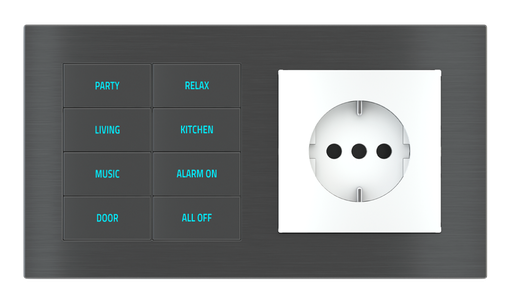 [250EK-E2E-TP-8 | SC55] EKINEX Pulsante 8 tasti con testi/simboli retroilluminati, sensore di prossimità con componente di serie civile per placca a 2 posti (modulo 60x55 mm)