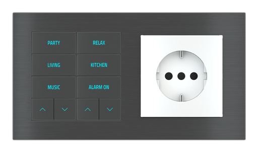 [293EK-E2E-TP-10 | SC55] EKINEX Pulsante 10 tasti con testi/simboli retroilluminati, sensore di prossimità con componente di serie civile per placca a 2 posti (modulo 60x55 mm)