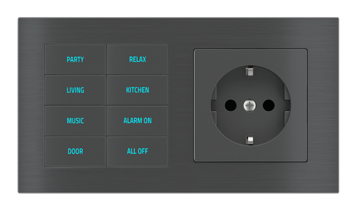 [356EK-E2E-TP-8 | EK-PWS-DE] EKINEX Pulsante 8 tasti con testi/simboli retroilluminati, sensore di prossimità e presa elettrica per placca a 2 posti (modulo 60x55 mm) - Schuko