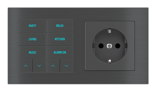 [360EK-E2E-TP-10 | EK-PWS-DE] EKINEX Pulsante 10 tasti con testi/simboli retroilluminati, sensore di prossimità e presa elettrica per placca a 2 posti (modulo 60x55 mm) - Schuko