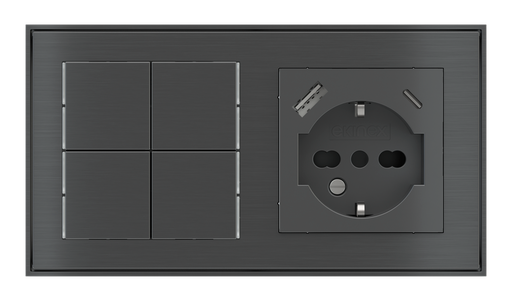 [381EK-E23-TP | EK-PWS-IT-USB] EKINEX Pulsante Basic (NO LED) e presa elettrica per placca a 2 posti (modulo 60x55 mm)  - IT USB