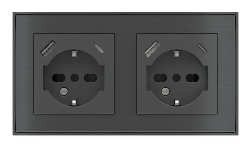 [384EK-PWS-IT-USB | EK-PWS-IT-USB] EKINEX Presa elettrica per placca a 2 posti (moduli 55x55 mm) - IT USB