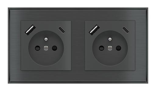 [515EK-PWS-FR-USB | EK-PWS-FR-USB] EKINEX Presa elettrica per placca a 2 posti (moduli 55x55 mm) - FR USB