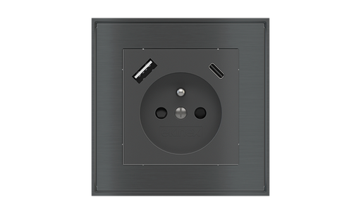 [544EK-PWS-FR-USB] EKINEX Presa elettrica quadrata (modulo 55x55 mm) - FR USB