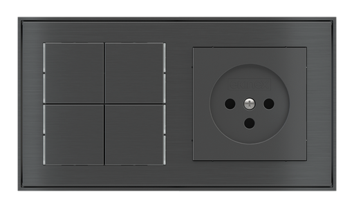 [590EK-E23-TP | EK-PWS-IL] EKINEX Pulsante Basic (NO LED) e presa elettrica per placca a 2 posti (modulo 60x55 mm)  - IL