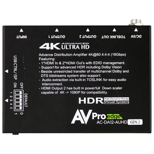 [THOM003634] AVPro Edge AC-DA12-AUHD-GEN2 Distributore video HDMI 1 x 2 18Gbps